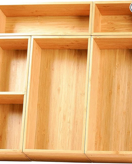 Umilife Drawer Organizer Storage Boxes, 2.5" High Bamboo Drawer Dividers, 5 Rearrangeable Bins for Kitchen, Office Desktop, Clothing, Makeup, vanity, Jewelry