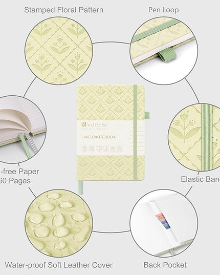 &And Per Se Lined Journal Notebook for Women&Men with Pattern, 160 Pages 100GSM Thick Paper, A5 Hardcover Journals for Writing(Light Green)