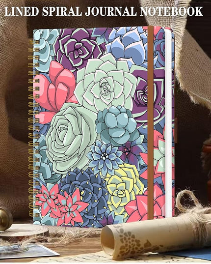 Spiral Journal Notebook for Women, Hardcover A5 College Ruled Notebook, 120 Pages, Thick Paper, Cute Lined Journal for School, Office & Work, 6 x 8.4 in(Cute Succulents Plant)