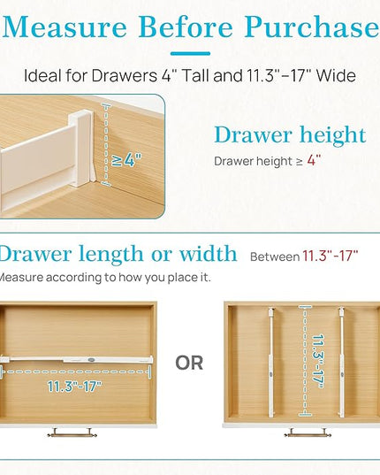 Vtopmart Drawer Dividers for Clothes 8 Pack, Adjustable 4" High Expandable from 11.3"-17" Dresser Drawer Organizer, Plastic Drawers Separators for Dresser, Baby Clothes, Kitchen and Office Storage