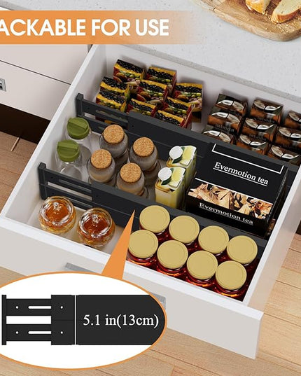 Bamboo Drawer Dividers,17-22" Adjustable Kitchen Drawer Organizer for Clothes,4 Pack Expandable Drawer Organization Separators for Bedroom,Bathroom,Dresser and Office,Black