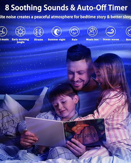 AIRIVO Northern Lights Aurora Projector, Star Projector Music Speaker, White Noise Night Light Galaxy Projector for Kids Adults, for Home Decor Bedroom/Ceiling/Party (Black)