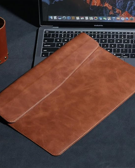 Leather Laptop Sleeve 13 Inch Compatible with MacBook Air M4 M3 M2 M1 2025-2018＆MacBook Pro M2 M1 2025-2016,Wear-Resistant and Scratch-Resistant Protective Case Cover,Brown