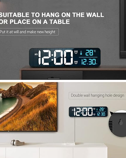 Hournor Digital Clock for Bedroom, Digital Wall Clock for Living Room Decor, Desk Table Clocks, Digital Clock Large Display, Bedroom Smart Alarm Clock for Office Blue
