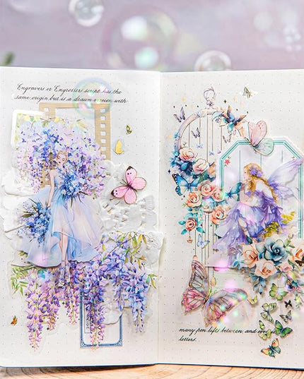 AuriicLeaf Fairy Tale PET Sticker Set, 60PCS Fantasy Scrapbook Supplies with Gold Foil Accents Waterproof Journal Stickers for DIY Crafts, Planners, and Collages