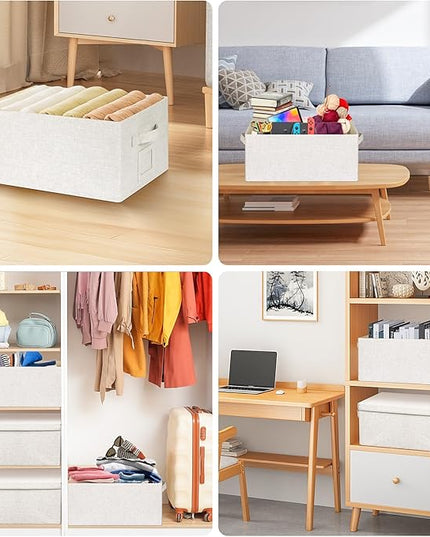 Large 17''x12'' Quart Collapsible Stackable Storage Bins with Lids, 2 Packs Off White Fabric Closet Boxes with Lids, Storage Cube Baskets Container Organizers for Bedroom Office(17''x12.2x''8'')