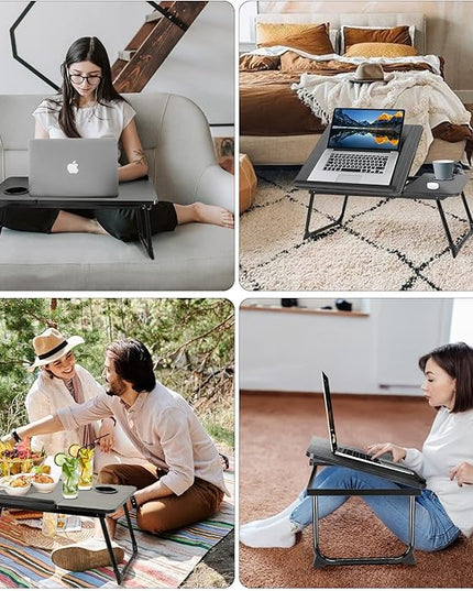 Laptop Desk for Bed Couch,Lap Desk for Laptop,Portable Laptop Stand for Desk,Small Adjustable Laptop Desk,Foldable Bed Table for Laptops and Writing, Bed Tray Table with Cup Holder(Black)