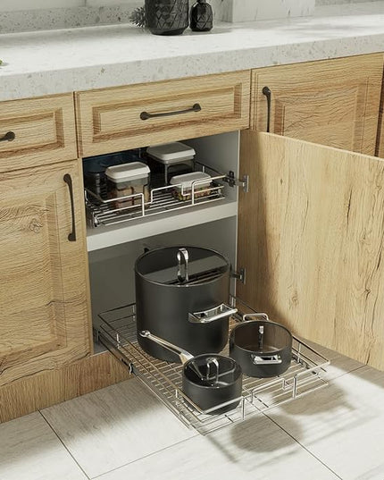 ROOMTEC Pull Out Cabinet Organizer, Cabinet Pull Out Shelves 12½" W x 21½" D, Heavy Duty Cabinet Drawers Slide Out Kitchen Cabinet Organizers Storage Shelf