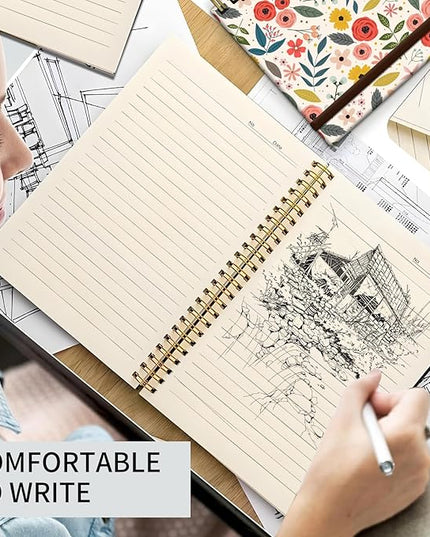 Spiral Journal Notebook, A5 Cute Notebooks for Women Men, College Ruled Hardcover Notebook for Work & Note Taking, 60 Pages Double-Wire Journals for Writing, Colorful Flowers