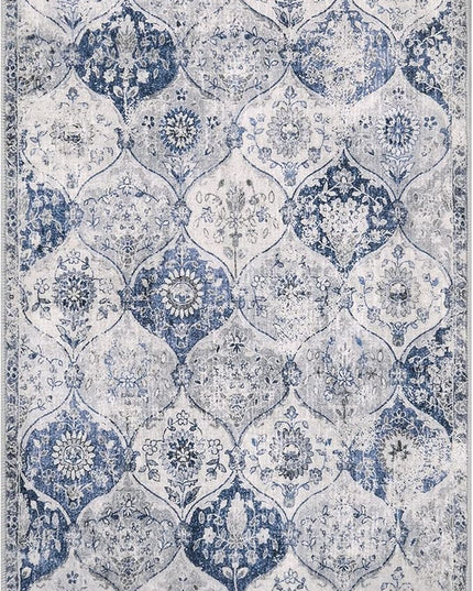 Lahome Moroccan Trellis Washable Rug, 2x3 Kitchen Rugs for Entryway Bathroom, Non-Slip Indoor Door Mat Ultra-Thin, Small Oriental Throw Carpet for Bedroom Entry, White/Royal Blue