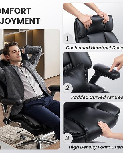 750lbs Heavy Duty Desk Chair with 3D Kneading Massage, Big and Tall Office Chairs with Ergonomic Support, 4D Armrests, 5 Quiet Dual Rubber Wheel, Thick Pocket Spring Cushion(Black, PU)
