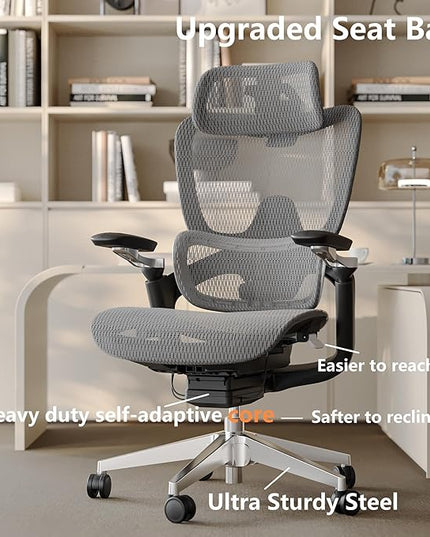 Ergonomic Office Chair with Adjustable 3D Lumbar Support, Big and Tall Mesh Home Desk Chair 5D Armrests, Executive Chair with 4D Headrest, 90-130°Tilt, BIFMA Certified, Model Zen (Grey)