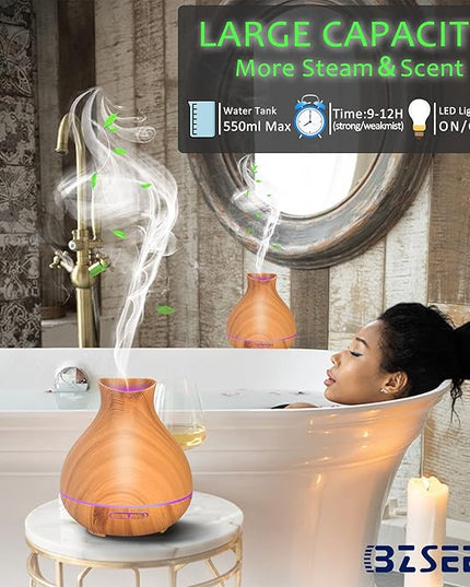 BZseed Aromatherapy Essential Oil Diffuser,2 PCS Humidifier with 550ml Lasting Mist Output Waterless Auto-Off Ultrasonic Diffusers 7 Color LED Lights Cool Mist Humidifier for Large Room, Home