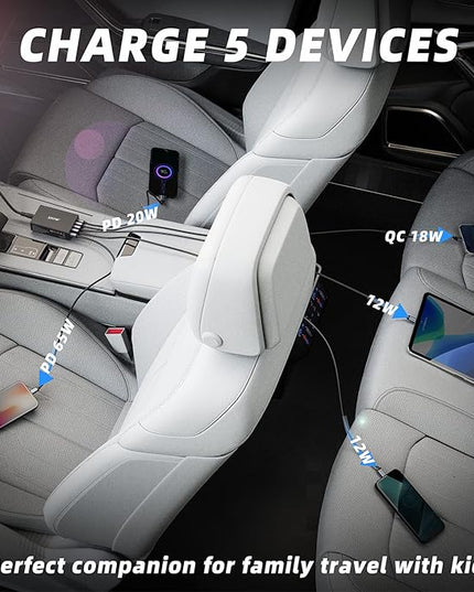 SUNDA 5 Multi Ports USB C Car Charger, 120W Fast Car Charger Adapter, Dual Type C PD 65W Compatible with iPhone17/16 Pro/Max/iPhone15/Pad Pro/Galaxy/Samsung, 3-Ports USB-A 35W QC3.0 for Android(Black)