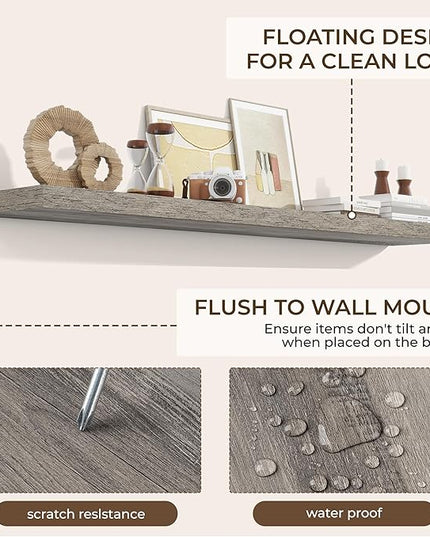 RICHFOCUS 72Inch Floating Shelves for Wall 1 Pack Shelves for Bedroom|Kitchen|Bathroom Wall Mounted Rustic Wood Floating Shelf with Invisible Brackets for Books|Storage|Decor, Grey