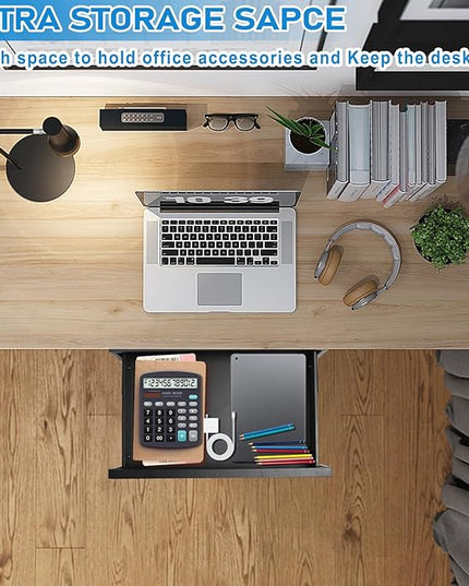 Under Desk Drawer For Desk 18 in,Adjustable Height, Pull out Storage Organizer with Slide Extension Mounted Under Flat Wooden Table or Workbench, Carbon Steel Hidden Desk Drawer