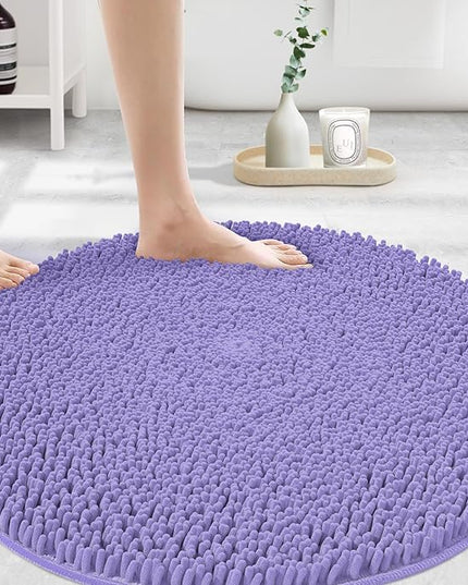 MAYSHINE Round Area Rug Set for Bathroom | Soft Plush Chenille Bath Mat, Water Absorbent Non-Slip Bathroom Rug | Washable Shag Carpet for Shower, Bedroom, or Home Décor | 36"x36" Round | Lavender
