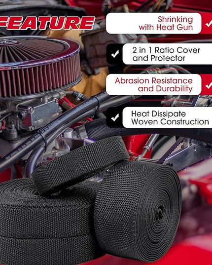 2 in 1 Ratio Heat Shrink Fabric Braided Sleeving, 1" - 24 feet Soft, Flexible and Sealing Black Shrinkable Braiding Sleeve