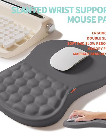 2-in-1 Ergonomic Set, Wave Rise Keyboard Wrist Rest and Massage Bulge Slope Mouse Pad Wrist Support, Cushion Memory Foam Integrated to Relieve Wrist Pain, Deep Gray