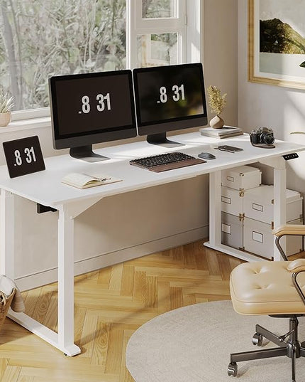 SANODESK 4-Leg Standing Desk, Electric Height Adjustable Desk with Memory Presets for Home Office, Stand up Desk Computer Workstation, 71x32 Inches White