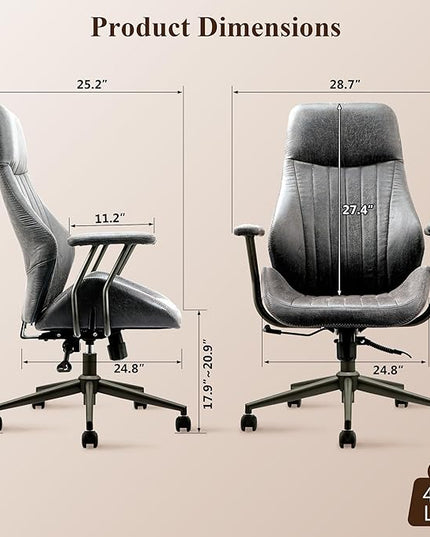 Mid Century Modren Office Chair,High Back Ergonomic Executive Chair with Lumbar Support, Computer Desk Swivel Task Chair with Wheels, Faux Lether Suede Fabric Home Chair (High Back, Grey)
