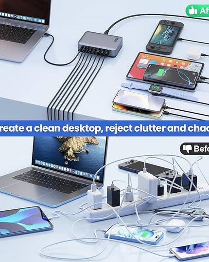 USB C Charger Block 515W[2025 Upgraded] GaN IV 8 Port Fast Charging Station Hub,Dual PD 100W USB C Laptop Charger Compatible with MacBook Pro/Air,iPad,iPhone 16/15,Galaxy S23/S24 Steam Deck Dell XPS