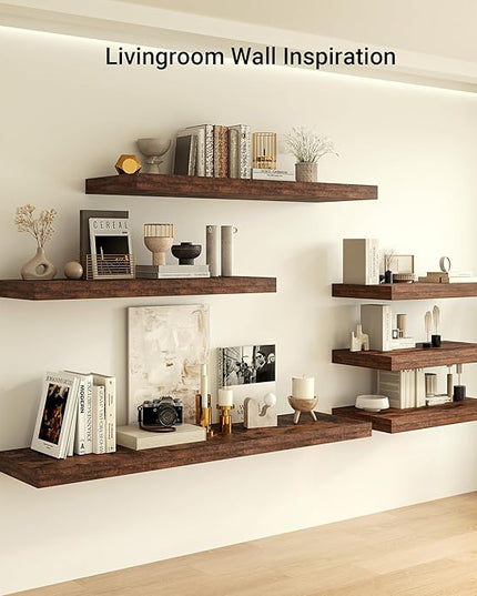 Heimlove 12 Inch Deep Floating Shelves, 48 x 12 inches Long, Large Display & Storage Shelf, Rustic Wood Wall Shelves for Fireplace Mantel, Set of 1(Rustic Brown)