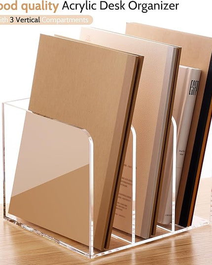 Magazine Holder, Clear Acrylic Magazine Rack, File Organizer for Office Desk, Book Organizer,-One-Piece-3 Vertical spaces,1 pack (B5)……