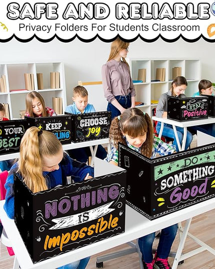 Honoson 24 Pcs Bulk Inspirational Privacy Folders for Students Cardboard Test Privacy Boards Motivational Words Desk Dividers Shield for Classroom School Study Supplies, 6 Styles(Blackboard)