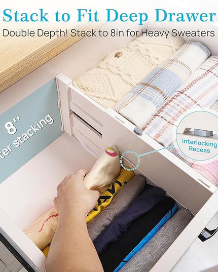 Vtopmart 6 Pack Drawer Dividers for Clothes, 4" High 11.3"-17" Adjustable Expandable Dresser Drawer Organizer, Plastic Drawers Separators for Dresser, Baby Clothes, Underwear, Kitchen & Office Storage