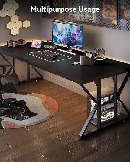 LITTLE TREE 78.7 Inch Large Executive Desk, Extra Long Computer Office Desk Workstation, Modern Simple Style Laptop Table, Sturdy Wooden Writing Workstation for Home Black