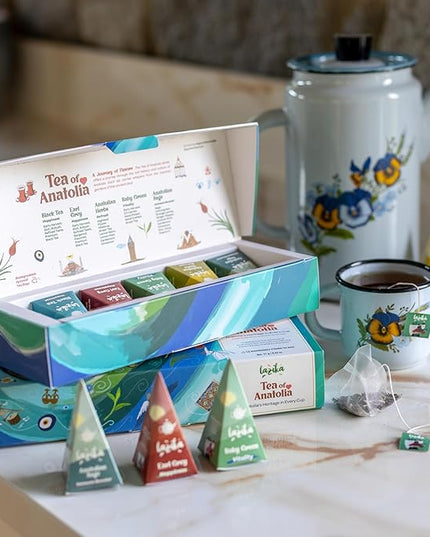 Lazika Tea Variety Pack with Lovely Presentation Box, Black, Green and Herbal Tea Sampler Gift Set, 10 Counts, Premium Collection with Pyramid Infuser Bag, Handcrafted