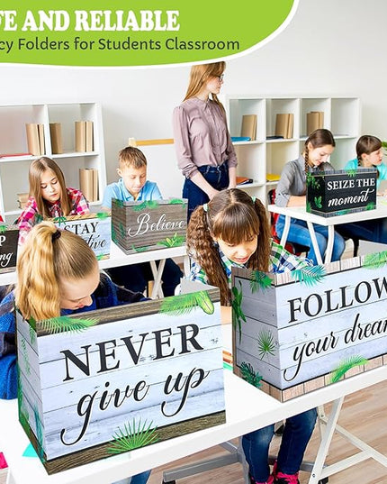 Honoson 24 Pcs Bulk Inspirational Privacy Folders for Students Cardboard Test Privacy Boards Motivational Words Desk Dividers Shield for Classroom School Study Supplies, 6 Styles(Leaves)