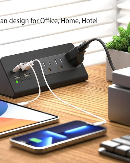 Nightstand Edge Mount Power Strip with USB-C Ports Tabletop Surge Protector Desk Clamp Power Sockets with 3 AC Outlets &4 Fast Charging USB Ports for Home Office Hotel and Dormitory (Black(2-Pack))