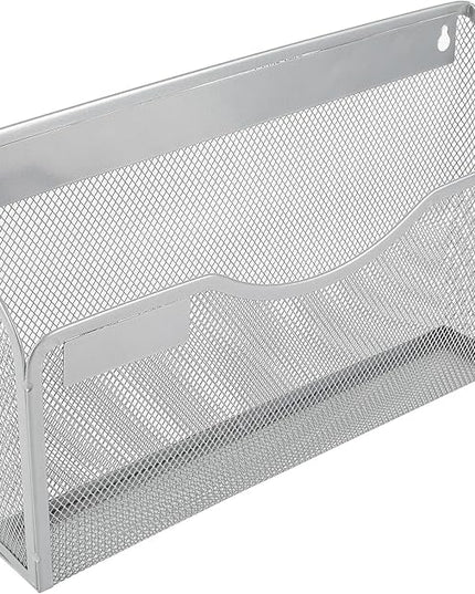 EasyPAG 6 Pack Wall File Organizer with Label Panel, Mesh Hanging File Folder Organizer for Letter/A4 Size Folders, Wall Mounted Vertical Mail Holder for Paperwork, Office, Home, School, Silver