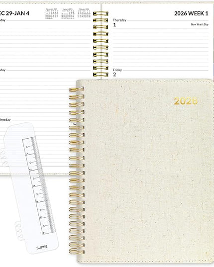 SUNEE 2026 Weekly & Monthly Planner 6.4"x8.5"- 12 Month (January 2026 - December 2026), Vegan Leather Cover, Pocket, Bookmark, Notes, Monthly Tab, Beige