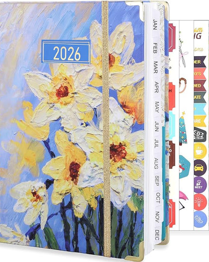 2026 Planner, Weekly and Monthly Planner, January 2026 - December 2026, Calendar Planner A5 (6.5" x 8.5") with Tabs, Inner Pocket for Home School Office Supplies, Yellow Flower
