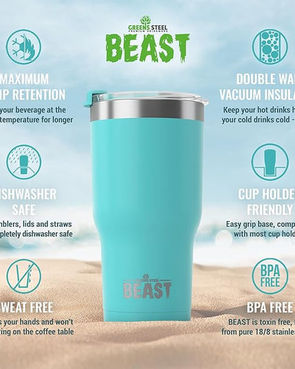 Beast 20 oz Tumbler Stainless Steel Vacuum Insulated Coffee Ice Cup Double Wall Travel Flask (Aquamarine Blue)