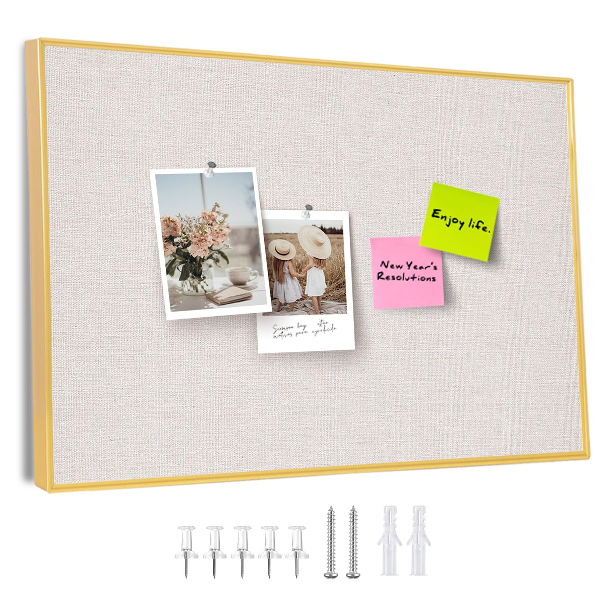 Aitakatta Bulletin Board with Golden Aluminum Frame, Oatmeal White Fabric Cork Board for Walls, 17 x 13 inches Pin Board with Push Pins for Office Home(G-AL,Fabric,4333)