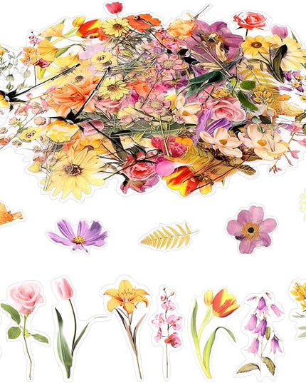 80 Pieces Natural Scrapbooking Stickers, Self-Adhesive Flower Stickers for Scrapbooking Supplies Journal for DIY Craft, Planners, Journal, Notebook Card