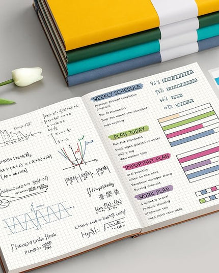 AHGXG Graph Paper Notebook - 320 Pages Grid Paper Notebook Large Journal B5, 100gsm Thick Graph Paper, Leather Softcover, Inner Pocket, 7.6'' X 10''- GrayBlue