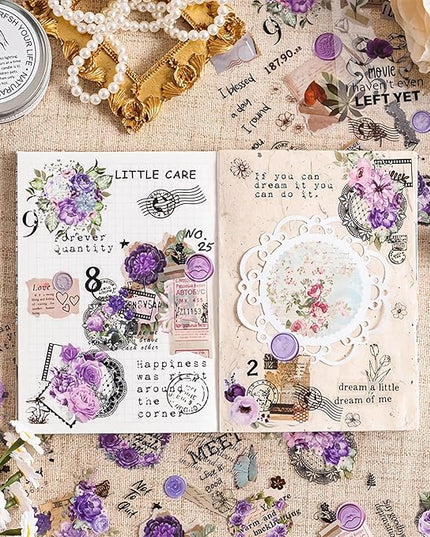 Ptyism 309 Pcs/24 Sheets Stickers for Scrapbooking,Scrapbook Flower Stickers for Scrapbooking Art Journal Bullet Journal Accessories