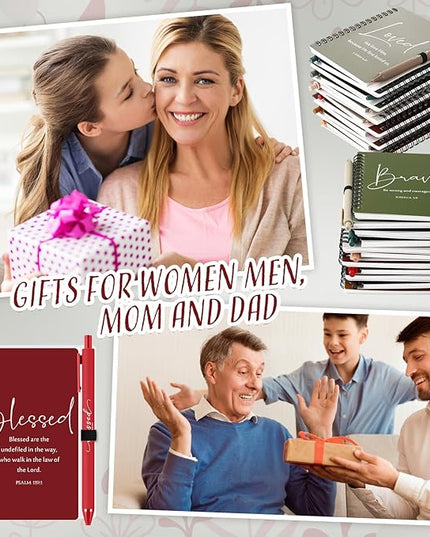 Kosiz Inspirational Valentines Christian Gifts Bulk A6 Notebook Prayer Journal with Pens Spiral Journal Religious Gift for Women Men Church Bible Study Group Teacher Coworker(12 Sets,Retro Color)