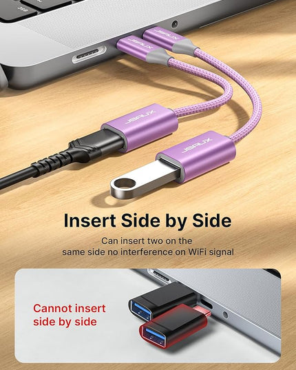 JSAUX USB C to USB 3.0 Adapter [2 Pack], USB C Male to USB Female OTG Cable Adapter Compatible with MacBook Pro/Air, iPhone 16 Pro Max/16 Plus/16e/15, Samsung Galaxy S25/S24/S23-Purple