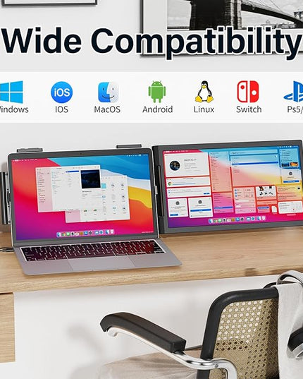 MAGICRAVEN Laptop Screen Extender, 15.6" FHD 1080P IPS Portable Monitor for Laptop 14-16.5" with USB-C/HDMI Port, Plug and Play Attachment Screen Extender for Windows/Mac/Android/Switch/PS5/Xbox