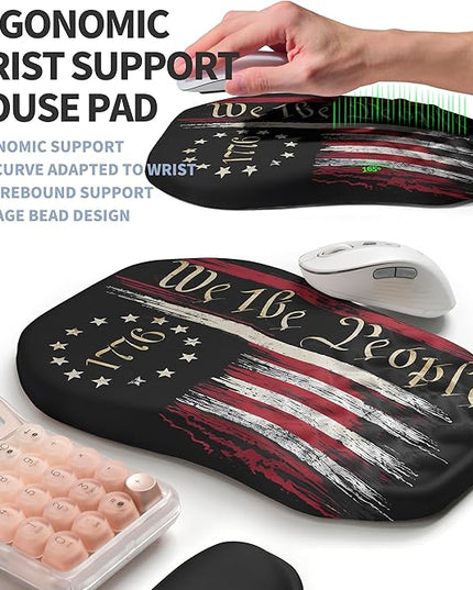 2-in-1 Ergonomic Set, Wave Keyboard Wrist Rest and Massage Slope Mouse Pad Wrist Support, Rebound Memory Foam for Relieve Carpal Tunnel Syndrome and Wrist Pain (Flag)