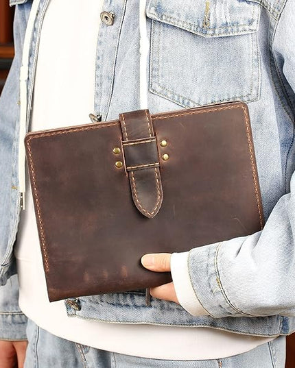Robrasim Handmade Leather Sketchbook Cover, Leather Artist Sketch Pad Cover for 5.5" x 8.5" Sketchbook, Drawing Book and Pencil Case, Journal Notebook Portfolio, Artis Gifts-Coffee