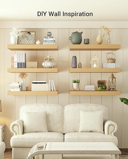 Heimlove 12 Inch Deep Floating Shelves, 55 x 12 inches Long Wall Shelf, Large Extra Display Shelf & Storage Shelf, Rustic Wood Wall Shelves for Fireplace Mantel, Set of 1(Oak)