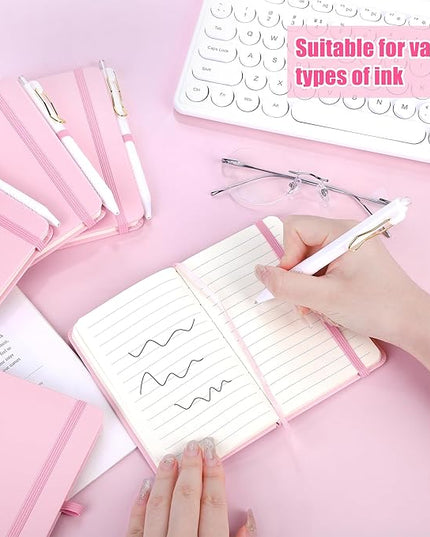 Aodaer 50 Sets Pocket Notebook Journal with Pens, 160 Pages, 3.5 x 5.5 Inch Mini Lined Journal Notebook A6 Leather Hardcover College Ruled Notepad with Pen Holder for School Office Gifts, Pink