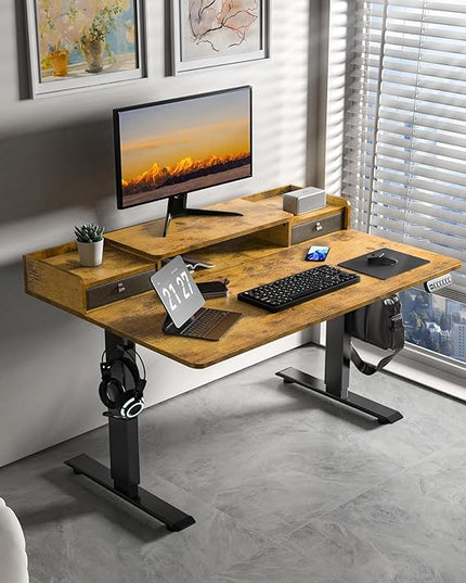 48 x 30 Inch Electric Standing Desk with 2 Drawers, Adjustable Height Widened Stand Up Desk with Storage, Sit to Stand Ergonomic Workstation for Home Office, Rustic Brown